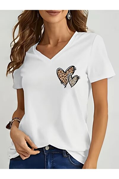 H&GHAMLEGİYİM με τύπωμα Μπλουζάκι. Κοντομάνικο μπλουζάκι με λαιμόκοψη V για κ...