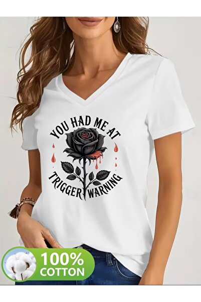 H&GHAMLEGİYİM με τύπωμα Μπλουζάκι. Κοντομάνικο μπλουζάκι με λαιμόκοψη V για κ...