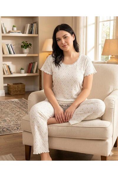 İpek Ženska pidžama sa kratkim rukavima okrugla kragna 100% pamuk sa cvetnim ...