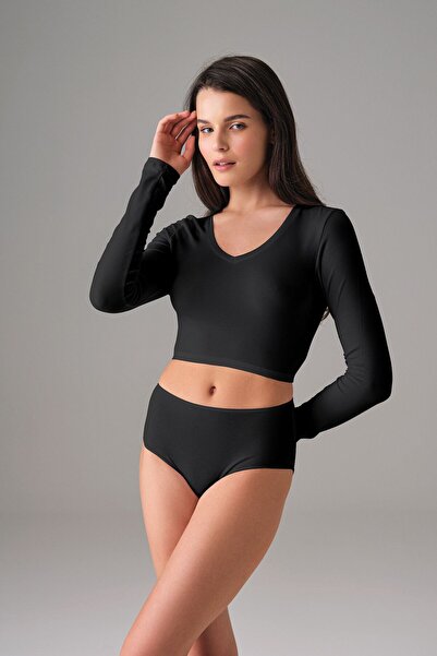 Doreanse Women's Modal / Cotton V-Neck Long Sleeve Cropped Tshirt