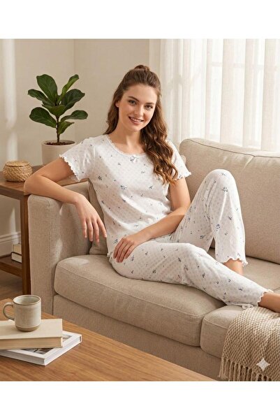 İpek Ženska pidžama sa kratkim rukavima okrugla kragna 100% pamuk sa cvetnim ...