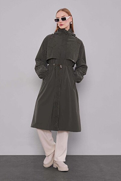 Levidor Khaki Windbreaker Detailed Trench Coat