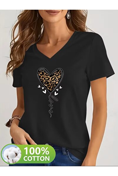 oneagılyazı Printed T-Shirt. Short Sleeve V-Neck Summer & Spring Casual Top, ...