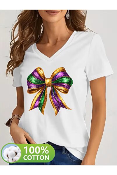 H&GHAMLEGİYİM με τύπωμα Μπλουζάκι. Κοντομάνικο μπλουζάκι με λαιμόκοψη V για κ...