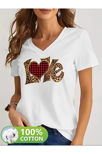 H&GHAMLEGİYİM Printed T-Shirt. Short Sleeve V-Neck Summer & Spring Casual Top...