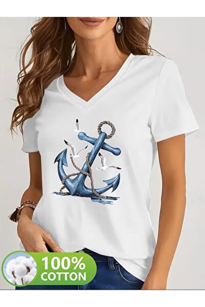 H&GHAMLEGİYİM cu imprimeu Tricou. Top casual cu mâneci scurte și decolteu în ...