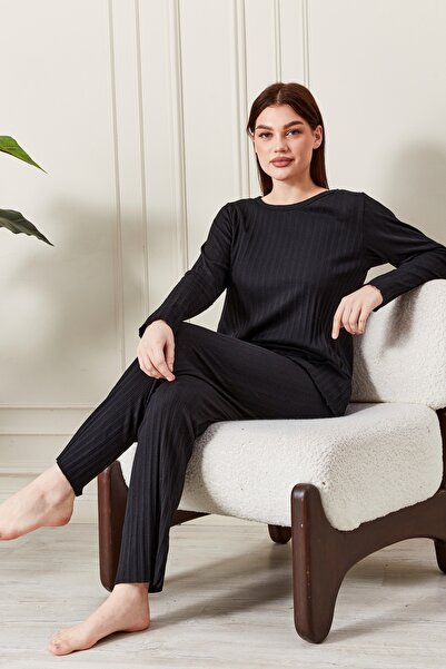 sevateks Kadın %100 Pamuklu Fitilli Pijama Takımı - Uzun Kollu Ribanalı Yumuşak Dokulu Loungewear