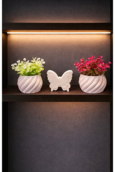 Çiçek 2 li saksı kelebek ve okaliptus yapay bitki seti