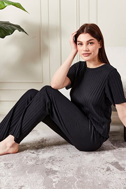 sevateks Kadın %100 Pamuklu Fitilli Pijama Takımı - Kısa Kollu Ribanalı Yumuşak Dokulu Loungewear