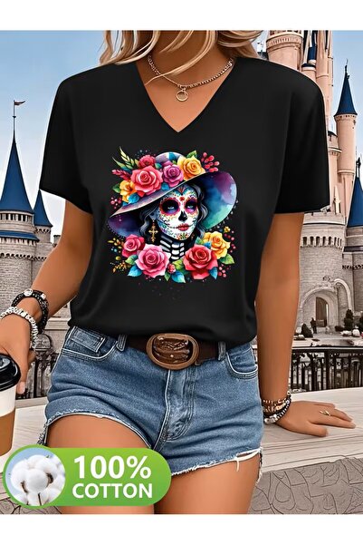 H&GHAMLEGİYİM cu imprimeu Tricou. Top casual cu mâneci scurte și decolteu în ...