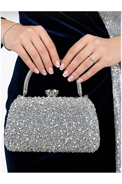 ÇANTAM GELSİN Women's Crystal Stone Evening Dress Bag Special Occasion Bag Gr...