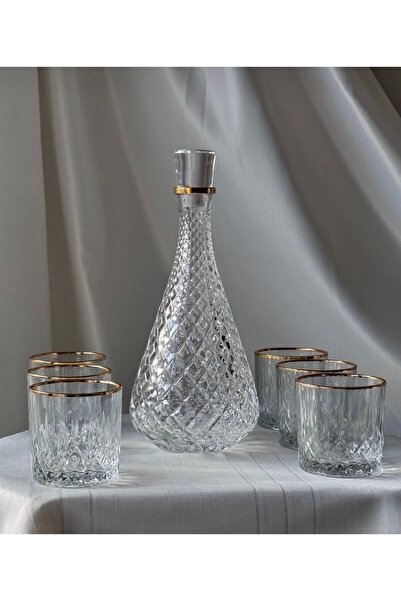 HOME SET Home Set7 Parça Gold Yaldızlı Cam Sürahi Seti – 1 Adet Sürahi 6 Adet...