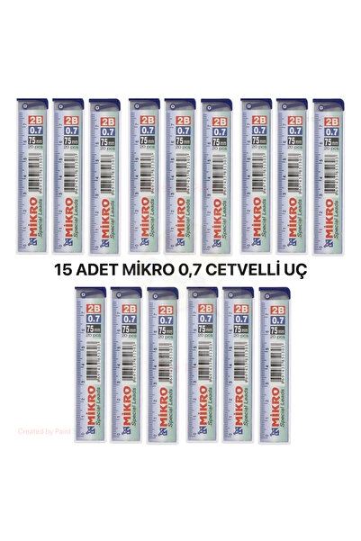 Mikro 15 ADET Kalem Ucu 0.7 Uç 2b Dereceli Cetvelli - 15 Li Avantaj Paket