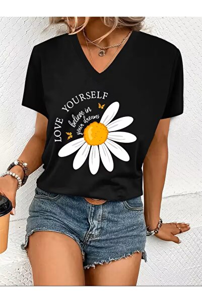 H&GHAMLEGİYİM με τύπωμα Μπλουζάκι. Κοντομάνικο μπλουζάκι με λαιμόκοψη V για κ...