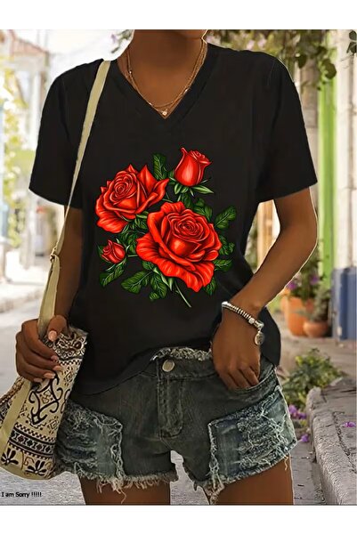 H&GHAMLEGİYİM με τύπωμα Μπλουζάκι. Κοντομάνικο μπλουζάκι με λαιμόκοψη V για κ...