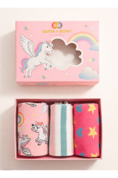 Katia&Bony Kız Çocuk Unicorn Desenli 3'lü Kutulu Soket Çorap