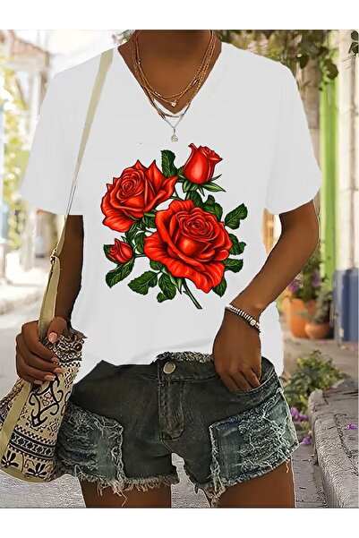 H&GHAMLEGİYİM cu imprimeu Tricou. Top casual cu mâneci scurte și decolteu în ...