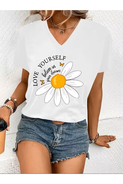 H&GHAMLEGİYİM cu imprimeu Tricou. Top casual cu mâneci scurte și decolteu în ...