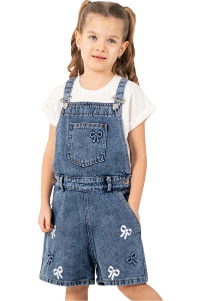 Bilge Trend Bow Embroidered Girls' Shorts Jeans Slopet - T-Shirt Set