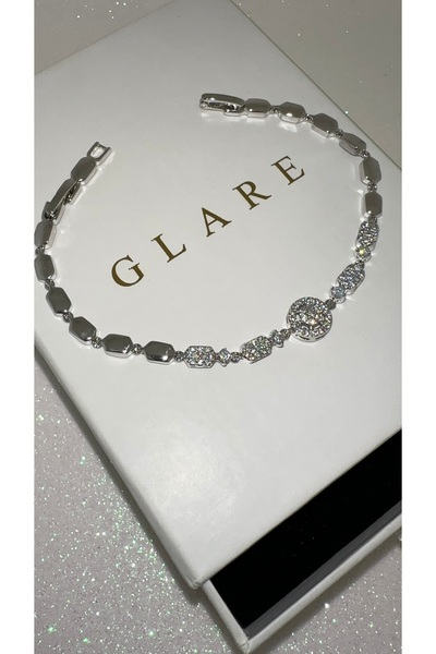 GLARE JEWELRY CO Gümüş Rodyumlu Zirkon Tektaşlı Lüks Paslanmaz Çelik Bileklik...
