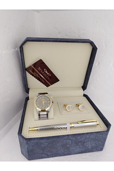 marblino طقم رجالي ساعة ماربلينو فاخرة مع قلم وكبك رسمي