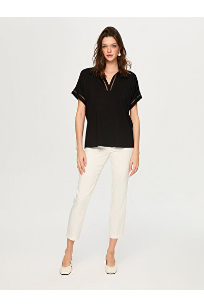 Faik Sönmez Delik İşi Nakış Detaylı Polo Yaka Kısa Kol T-Shırt S26TSH074