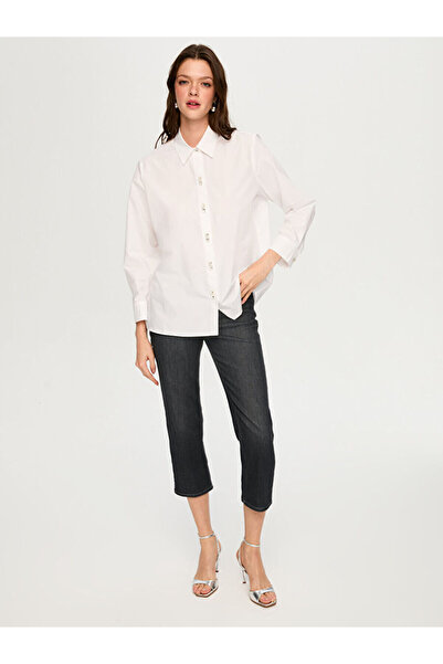 Faik Sönmez Taş Düğme Detaylı Pamuk Poplin Şık Gömlek S26GML015