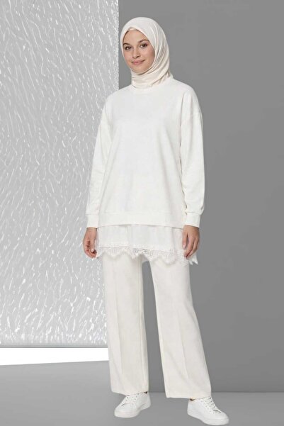 Puane Women's Asymmetrical Cut Bottoms Lace Detailed Tunic