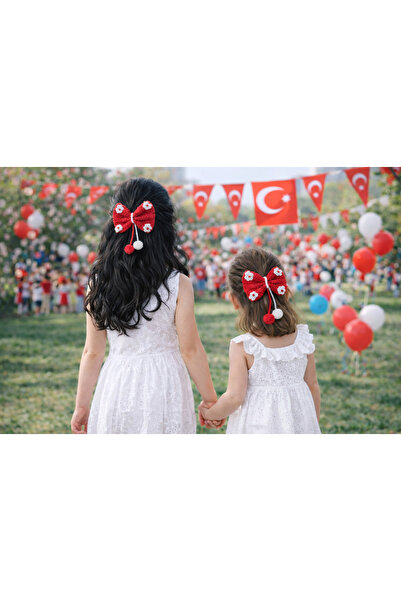 Ponpino 23 Nisan'a özel El Yapımı Kırmızı Fiyonk Kız Çocuklar için Otomatik S...