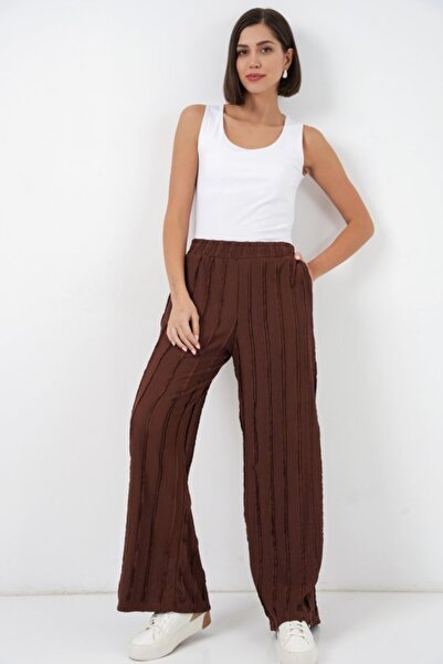 COjans Textured Stretchy Knitted Trousers 30077 - Brown