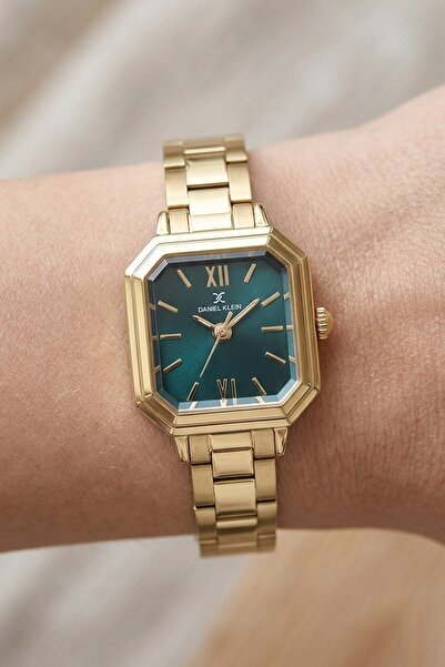 Daniel Klein Petrol Mavi Gold Zarif Kare Model Çelik Kordonlu Vintage Kadın K...