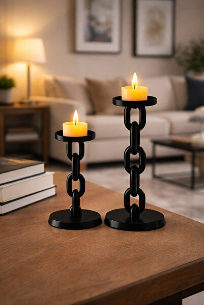 3D FABRİKAM 🕯️Modern Zincir Tasarım Mumluk Seti – Minimalist Dekoratif Şamda...