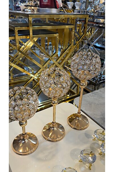Riyes Tasarım 3’ Lü Gold Şamdan Mumluk