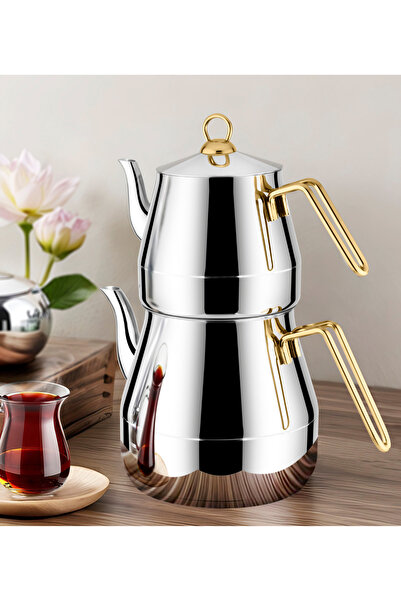 Lines Piramit Mega Boy Paslanmaz Çelik Çaydanlık – Altın Metal Kulplu, Büyük ...