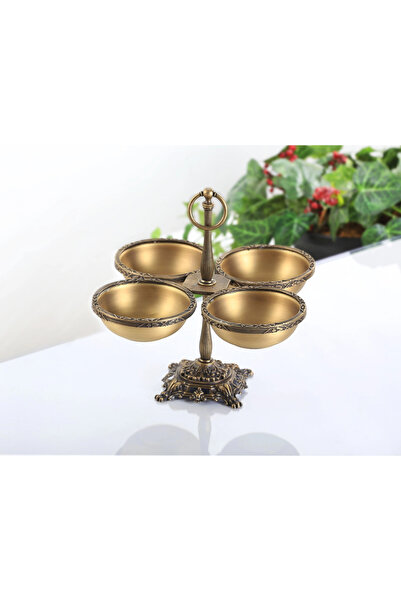 BULUTHOMEAKSESUAR Antique Engraved Cast Iron 4-Piece Snack Bowl with Stands