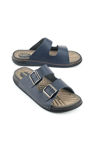 GEZER Black Two Buckle Adjustable Comfortable Stitched Sole Daily Slippers