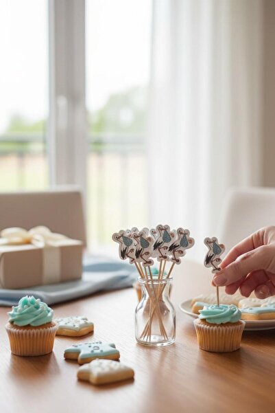 Cadde Süs Blue Stork Themed Toothpick Ornament 10-Pack