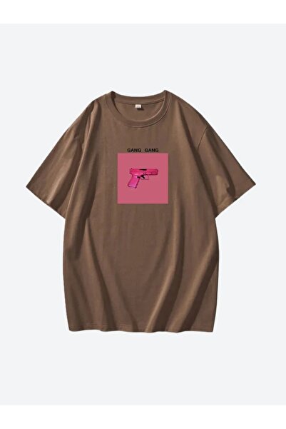 ALİ.COM Μπλουζάκι Unisex Gang Gang με τύπωμα Crew Neck Βαμβάκι llu oversized