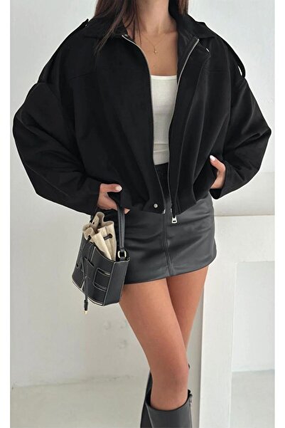 MODA Oversized Suede Fabric Jacket with Epaulet Detail