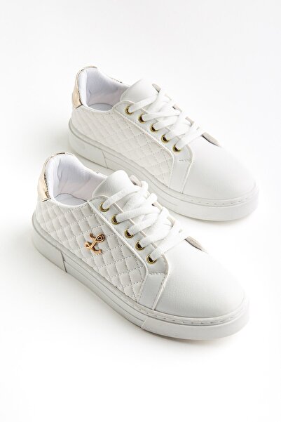 Dilimler Ayakkabı White Women's Sports Shoes Quilted Stitched and Tied