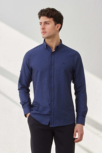 RAVANELLI Slim Fit Patterned Collar Buttoned Sports Long Sleeve Men's Shirt