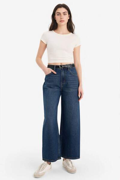 DeFacto Culotte High Waist Jean Snow Washed Pants G4935Ax26Sm