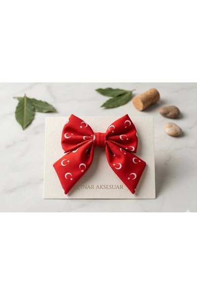 Çınar Aksesuar Crvena mašna s kopčom u obliku polumeseca i zvezde - Specijaln...
