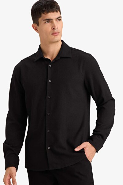 DeFacto Modern Fit Polo Yaka Siyah Erkek Gömlek F9886AX/BK27
