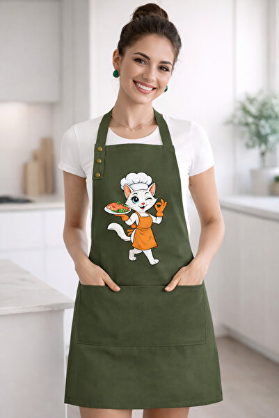 Hulganz مريلة مطبخ بتصميم قطة مقاوم للبقع ومريلة ماما مياف واحدة من القماش ال...