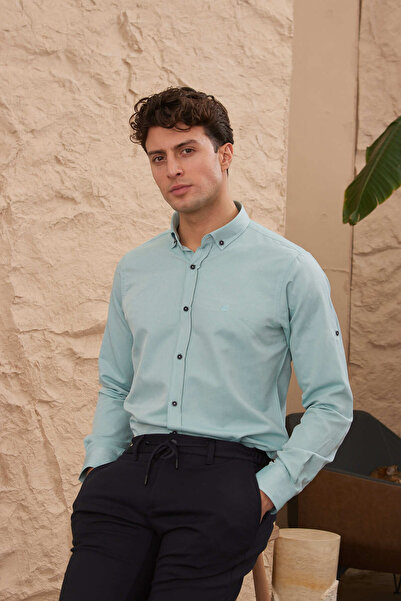 RAVANELLI Slim Fit Patterned Collar Buttoned Sports Long Sleeve Men's Shirt