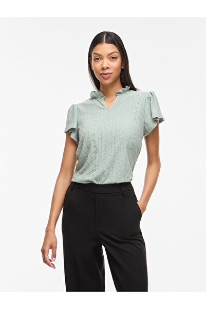 VILA Oberteil mit kurzen Ärmeln VIPOINTA V-Ausschnitt