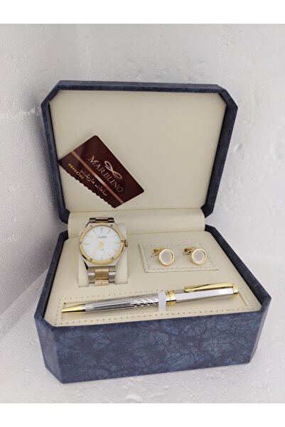 marblino طقم رجالي ساعة ماربلينو فاخرة مع قلم وكبك رسمي