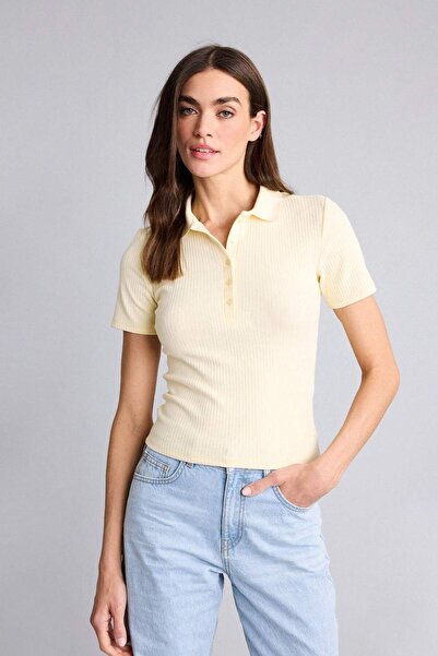 DeFacto Slim Fit Polo Neck Corded Fabric Ribbed Knit T-Shirt E6577Ax26Sp