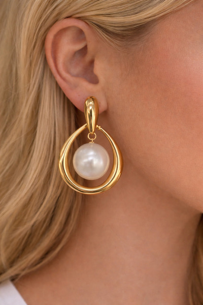 PaminBags Aksesuar Pearl Stone Oval Maxi Size Earrings Lns00175